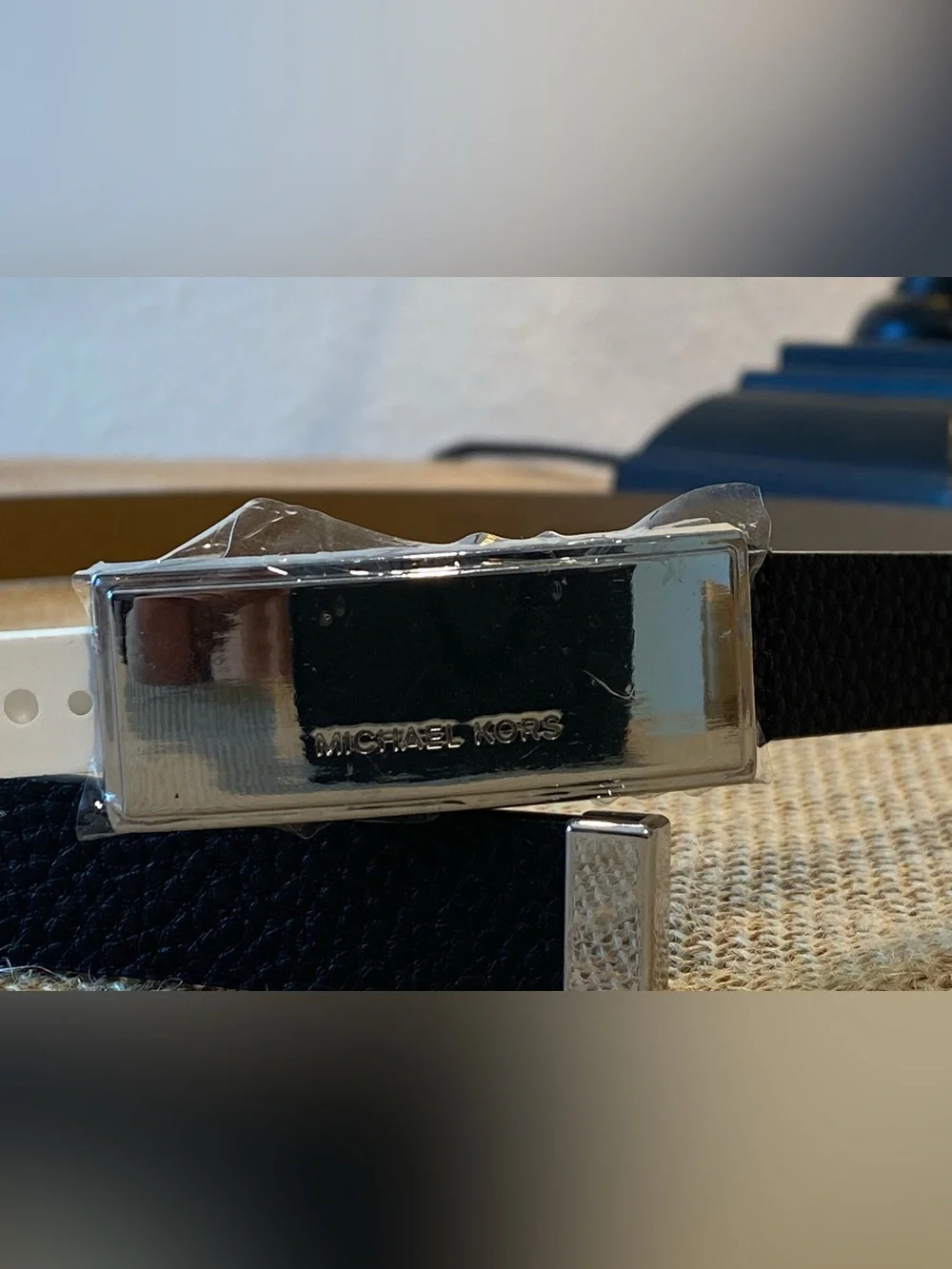 Michael Kors Black Leather Belt with Silver Buckle